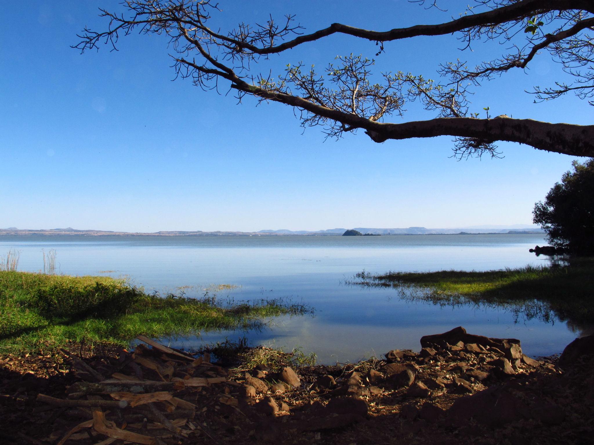 Lake landscape in Ethiopia at sunset